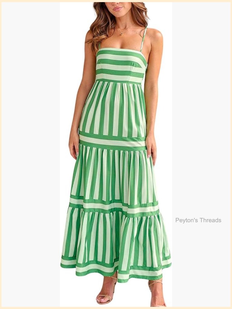 Spaghetti Strap Smocked Back Maxi Stripe Dress Summer Casual Flowy Beach Sun